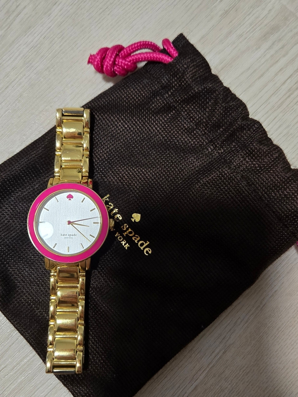 kate spade Gold-Tone Watch with Pink Accent Like New